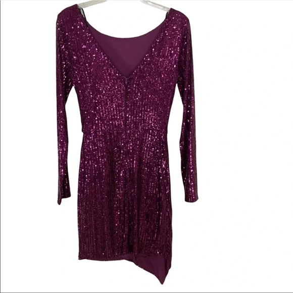 B. Darlin Long-Sleeve Sequin Mesh Asymmetric Faux-Wrap Dress Size 0 NWT - Picture 4 of 9